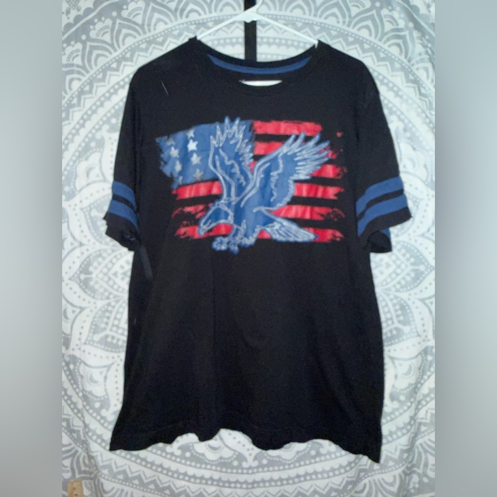 Men's Patriotic Black and Blue Eagle Graphic Tee